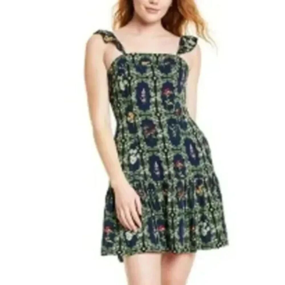 Aqua Bendita for Target Dainty Floral Tile Print Flutter Sleeve Mini Dress M